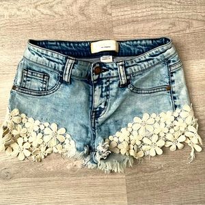 Jean Short Shorts with Crochet Detail